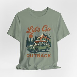 Let’s Go Outback retro adventure tee featuring SUV illustration, camping and mountains design, boho outdoors lifestyle graphic shirt