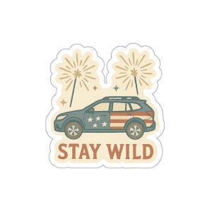 Patriotic Subaru Outback inspired Sticker - 4th of July Die Cut Car Decal with Fireworks - USA Adventure Vinyl for Subie Lovers