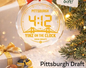 Pittsburgh Draft Ornament 2026 | Yinz On The Clock Glass Keepsake, NFL Draft Fan Gift, Steelers Decor, Sports Christmas Ornament