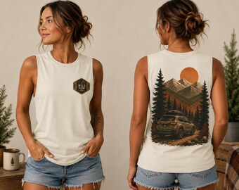 Subaru Outback Tank Top, Adventure Graphic Tank, REI Style Camping Shirt, Outdoorsy Mountain Tank, Subaru Lover Gift for Men Women