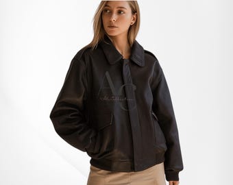 Oversized Women's Black Leather Jacket | 2026 Quiet Luxury Streetwear Coat |Dark Academia Vintage Style