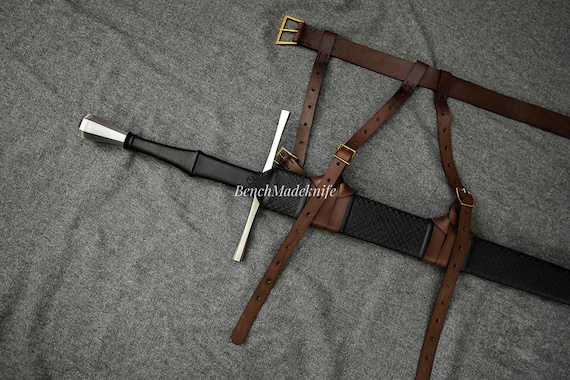 Handmade Carbon Steel Long Sword with Leather Scabbard - Functional Sharp Edge