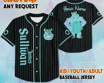 Custom James P. Sullivan Black Baseball Jersey,  James Sullivan Jersey Shirt, Monsters Birthday Gift,  Baseball Fan Lover Gift