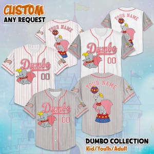 Custom Dumbo Collection Baseball Jersey, Disney Dumbo Jersey Shirt, Disney Birthday Gift, Disney Dumbo Baseball Fan Lover Gift