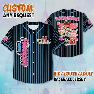 Custom The Powerpuff Girls Black Baseball Jersey, The Powerpuff Girls Jersey Shirt, Buttercup Birthday Gift, Disney Baseball Fan Lover Gift