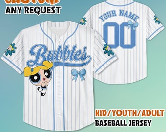 Custom Bubbles The Powerpuff Girls Baseball Jersey, Personalized Bubbles Jersey Shirt, Disney Birthday Gift, Gift For Baseball Fans
