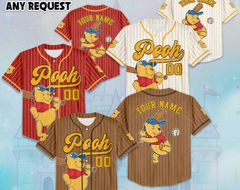 Custom Winnie the Pooh Baseball Jersey, Disney  Winnie the Pooh Jersey Shirt, Disney Birthday Gift, Disney Baseball Fan Lover Gift