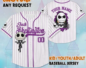 Personalized Jack Skellington Baseball Jersey, Custom Disney Jack Skellington Jersey Shirt, Disney Birthday Gift, Magic Kingdom Shirt