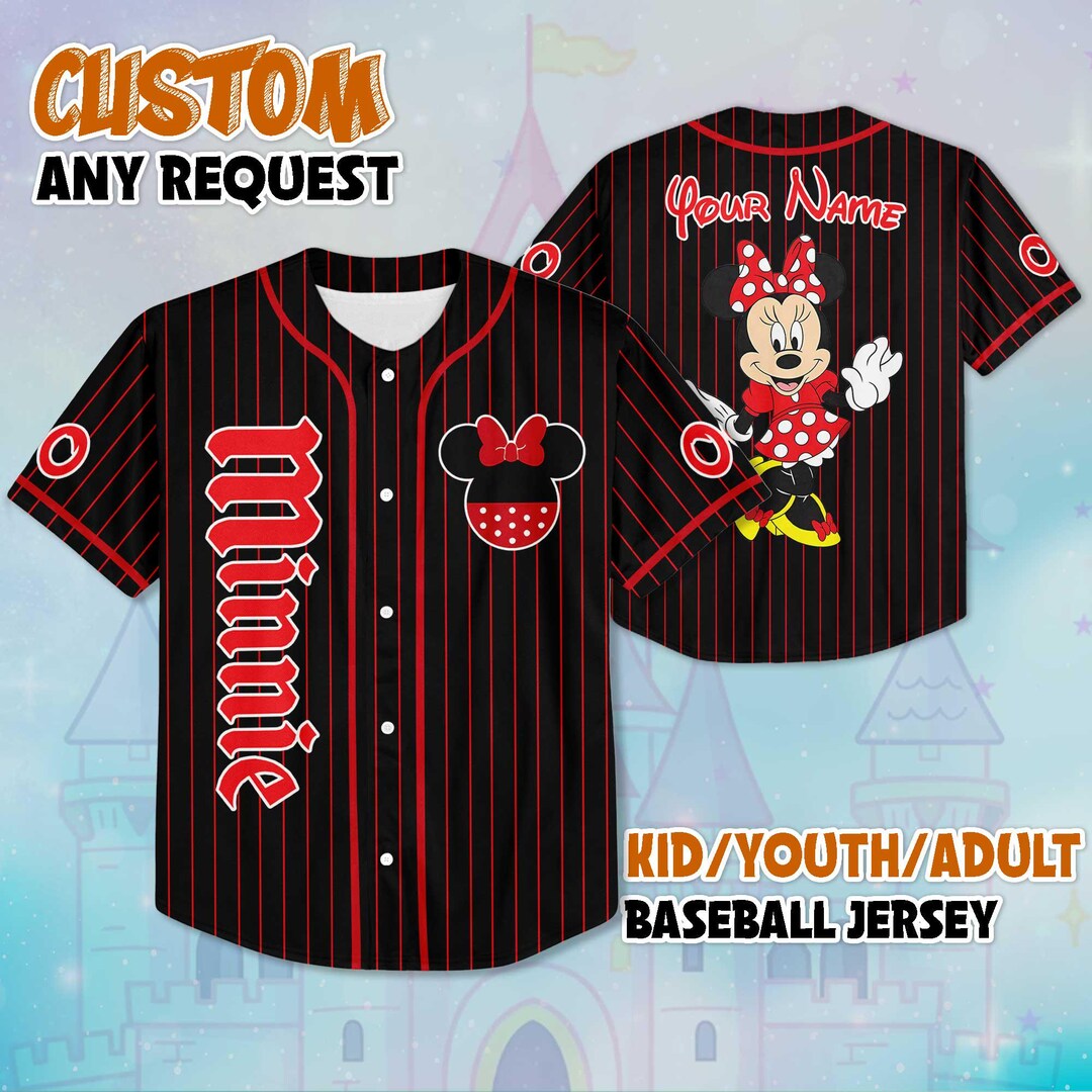 Minnie Baseball Custom Minnie Mouse Black Baseball Jersey, Minnie Mouse Jersey Shirt ...