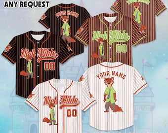 Custom Nick Wilde Zootopia Baseball Jersey, Disney Nick Wilde Jersey Shirt, Disneyland Birthday Gift, Disney Baseball Fan Lover Gift