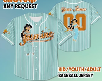 Custom Princess Jasmine Baseball Jersey, Personalized Aladdin Jasmine Jersey Shirt, Disney Birthday Gift, Gift For Baseball Fans