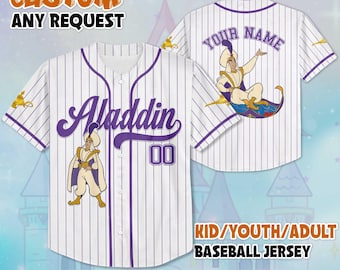 Personalized Disney Aladdin Baseball Jersey, Custom Disney Aladdin Jersey Shirt, Disney Birthday Gift, Magic Kingdom Shirt