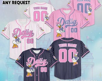 Custom Name and Number Daisy Duck Baseball Jersey, Disney Daisy Duck Jersey Shirt, Disney Birthday Gift, Disney Baseball Fan Lover Gift