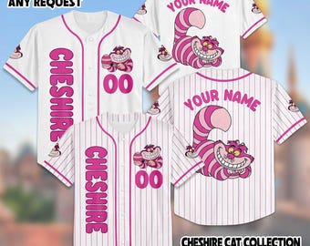 Personalized Cheshire Cat Baseball Jersey, Custom Disney Cheshire Cat Jersey Shirt, Disney Birthday Gift, Magic Kingdom Shirt
