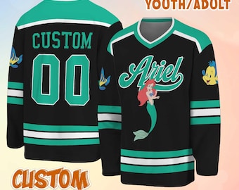 Personalized Ariel Hockey Jersey, Custom The Little Mermaid Shirt, Disney Princess Hockey Outfit, Cute Ocean Themed Hockey Gift