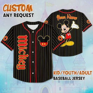 Custom Mickey Mouse Black Baseball Jersey, Disney Mickey Mouse Jersey Shirt, Disney Birthday Gift, Disney Baseball Fan Lover Gift