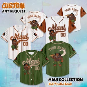 Custom Maui Moana Baseball Jersey, Disney Maui Jersey Shirt, Disneyland Birthday Gift, Disney Baseball Fan Lover Gift, Moana Movie Shirt