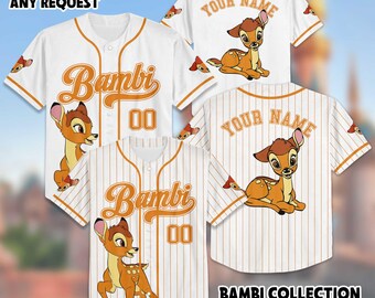 Personalized Bambi Collection Baseball Jersey, Custom Disney Bambi Jersey Shirt, Disney Birthday Gift, Magic Kingdom Shirt