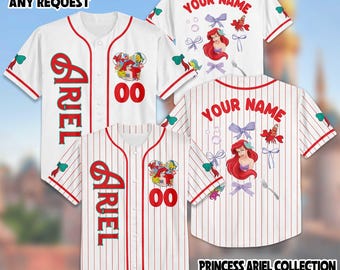 Personalized Coquette Bow Princess Ariel Baseball Jersey, Custom Disney Ariel Jersey Shirt, Disney Birthday Gift, The Little Mermaid Shirt