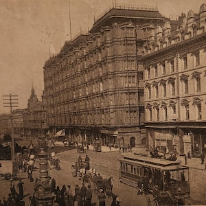 Vintage 19th Century San Francisco Street Scene - Sepia Urbanes Stadtbild mit Pferdekutschen