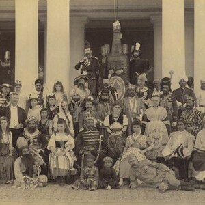 Victorian Costume Ball – Antique Sepia Group Portrait from a Grand Colonial Gathering