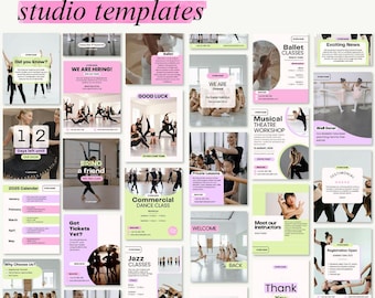 Dance School/Studio Canva Templates – 64 Editable Instagram Posts | Customisable Social Media Kit Branding