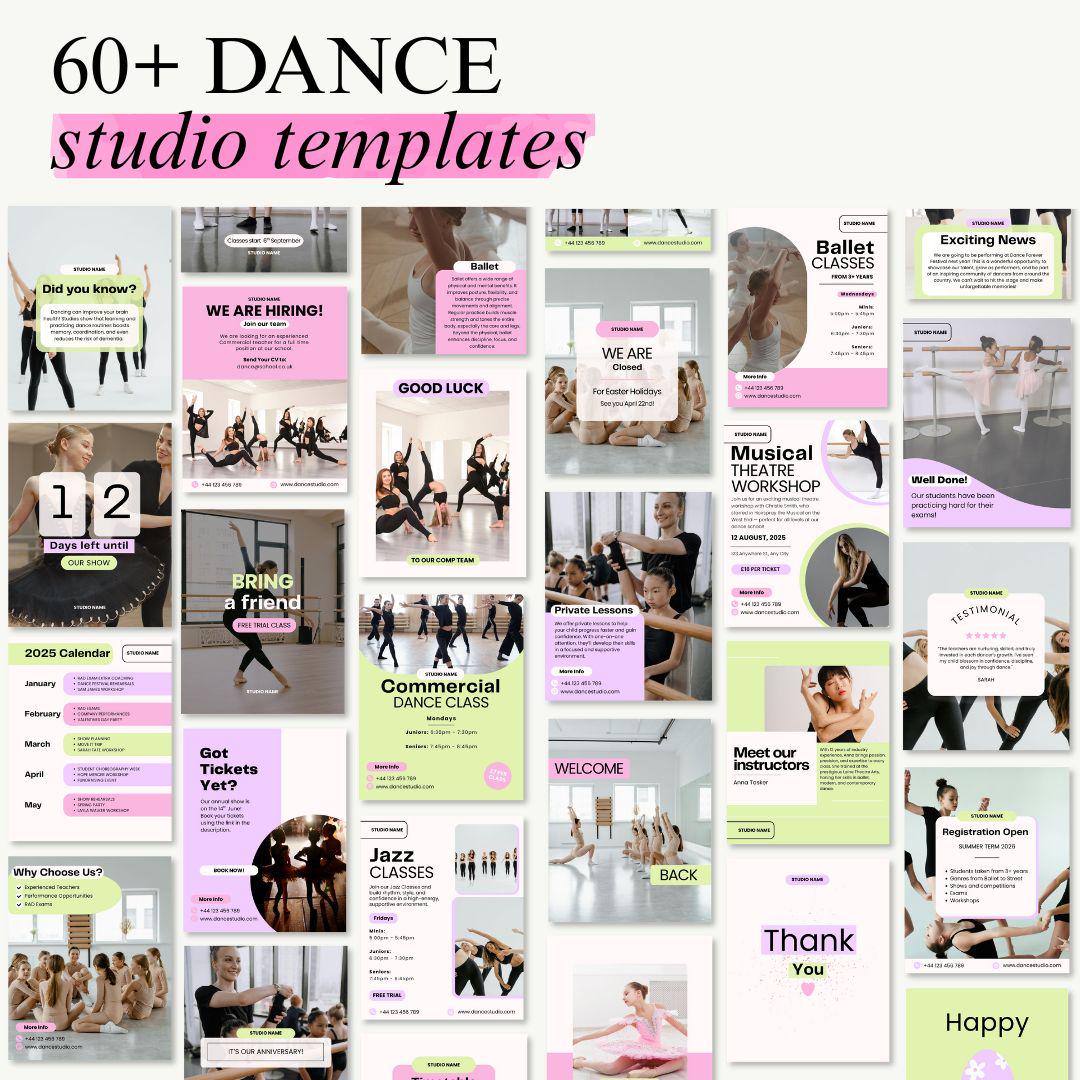 Dance School Branding Kit Canva Instagram Templates | Social Media Pack for Dance Teachers & Studios | Editable Canva Templates