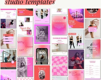 Dance Studio Social Media Branding Kit Pink Red – 59 Canva Instagram Templates for Dance Schools | Class Schedules, Events & More