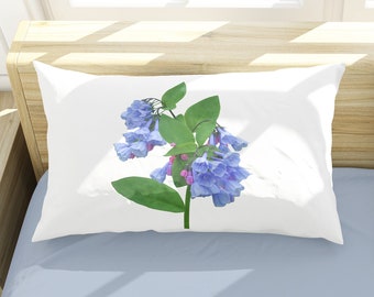 Spring Bluebells Pillow Shams, floral bedroom decor, Mertensia