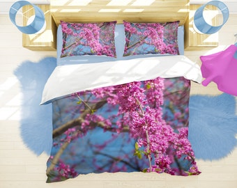 Redbud Flowers Comforter, Blue Sky Bedroom Decor