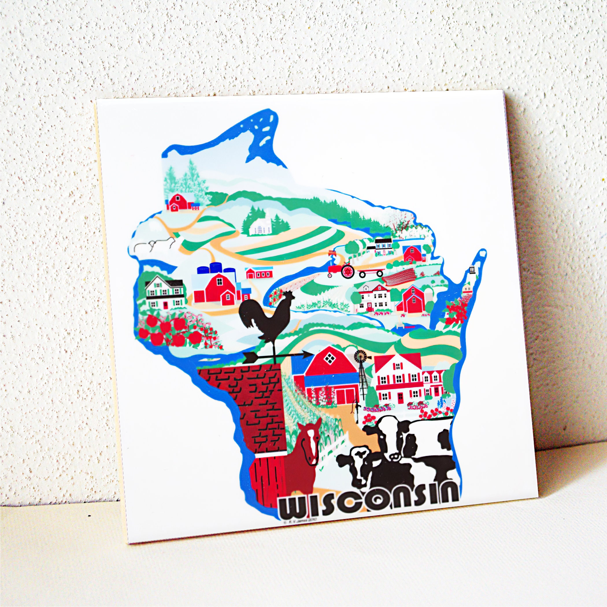 Wisconsin Country Sampler ceramic tile, trivet, decorative tile 003