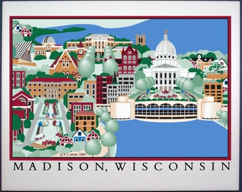 Ceramic tile, Madison Wisconsin trivet, wall decoration, tile 148