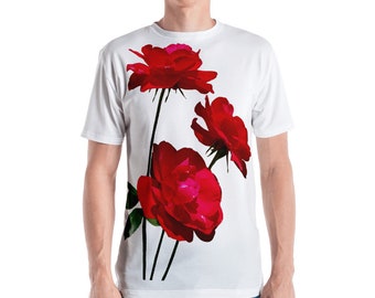 Red Dublin Bay Rose T-Shirt, Floral All-Over Print, for gardener