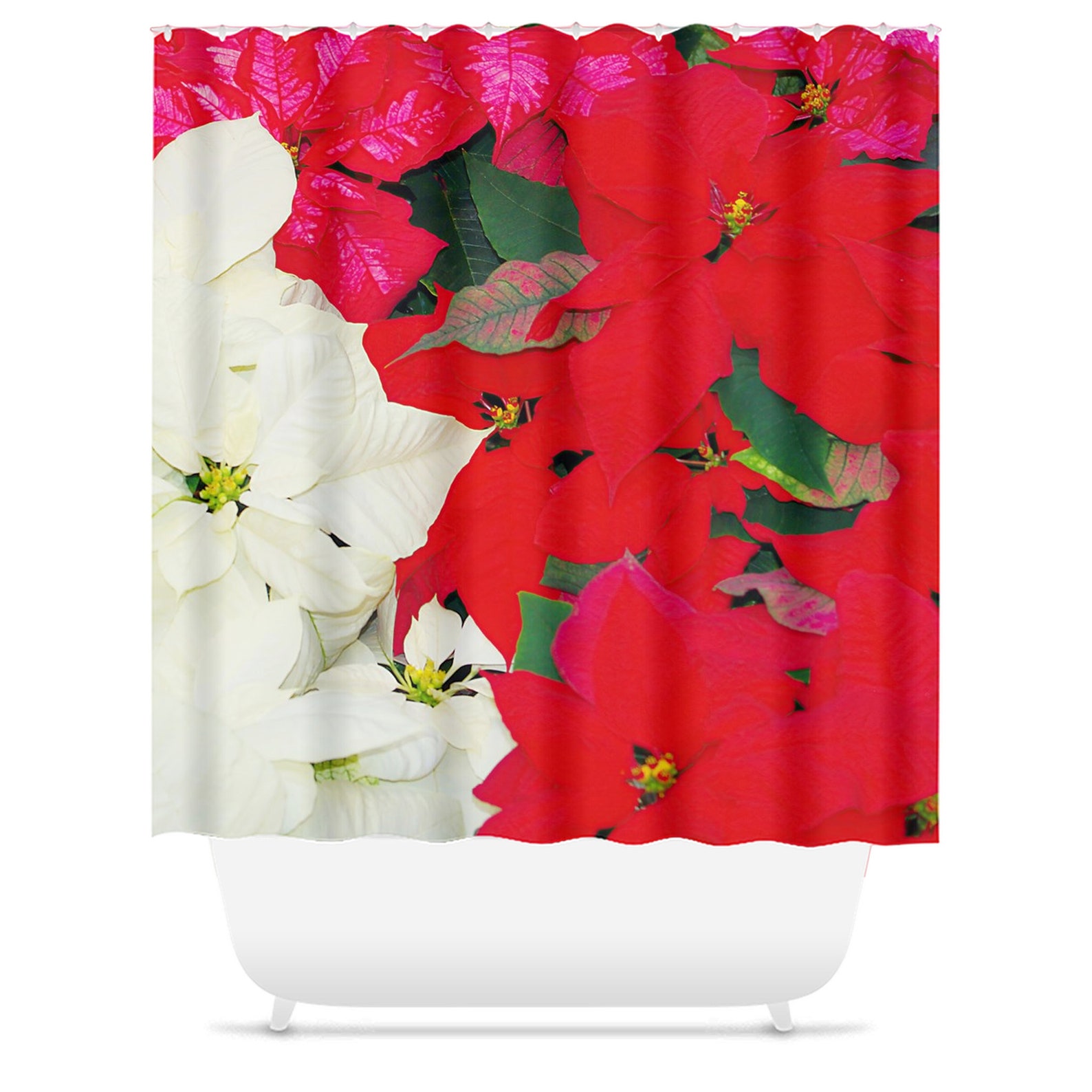 Poinsettia Shower Curtain Christmas Home Decor Bathroom - Etsy UK