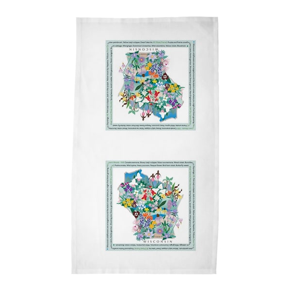 Wisconsin Wildflowers Tea Towel, housewarming gift, hostess gift, dish towel, table cover