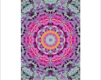 Kale kaleidoscope Fleece Sherpa Blanket, throw blanket, mandala lap robe, house warming gift 846