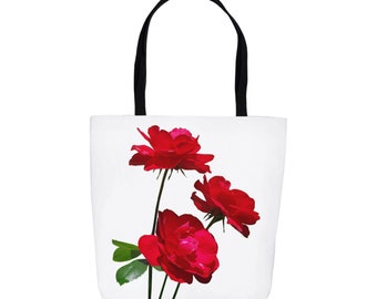 Red rose tote bag,  'Dublin Bay' rose, floral tote,  rose lover, gardener gift,