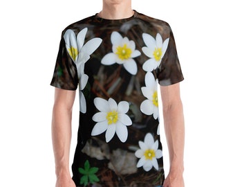 Bloodroot Flowers all over print shirt, spring woodland wildflower, graphic T, Sanguinaria