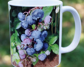 Blueberry Ceramic Mug, Nature-Inspired Food Art, 11oz or 15oz