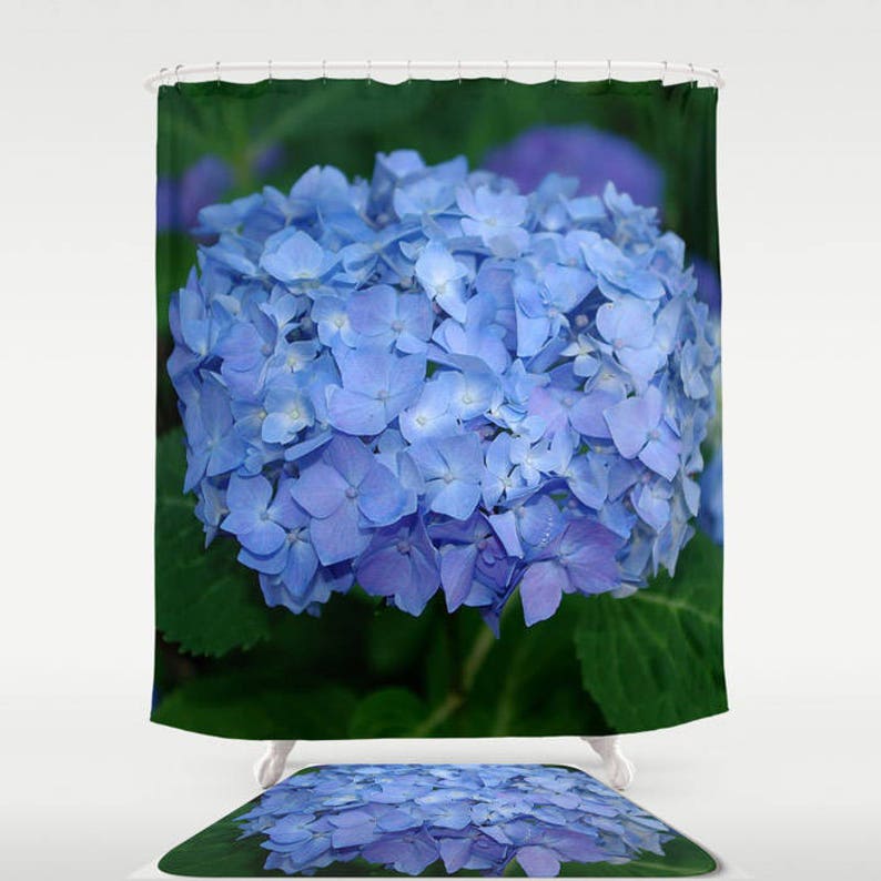 Blue Hydrangea Shower Curtain Bath Mat Nature Inspired Home Etsy