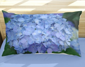 Fronha floral de hortênsia azul, decoração para quarto