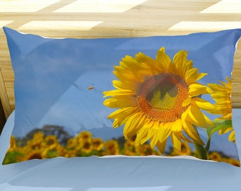 Sunny Sunflower Pillow Shams, floral bedroom decor, bedding