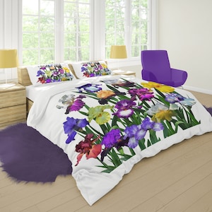Iris Garden Comforter, floral bedding, bedroom decor, Iris lover, flower garden