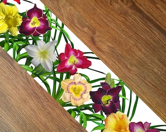 Daylily Floral Cotton Twill Table Runner, Botanical Decor