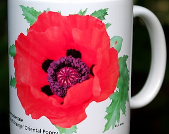 Orange Poppy Flower Ceramic Mug, Gardener Gift