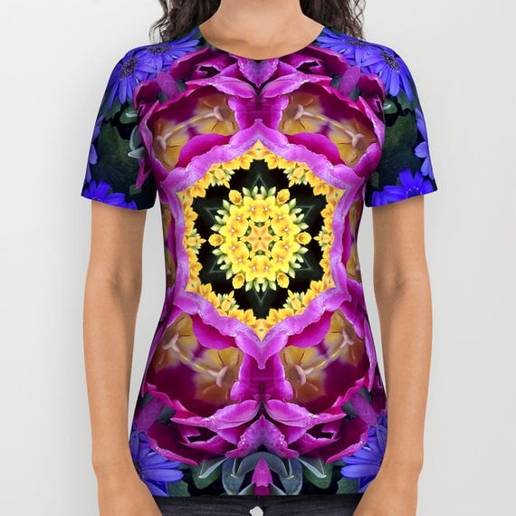 Items similar to All-over print shirt, Floral finery - vivid ...