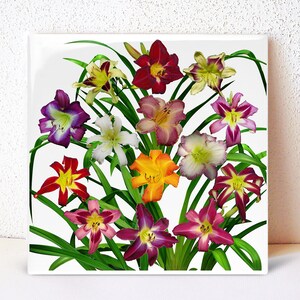 Daylilies Ceramic Tile, Trivet, Floral Coaster, Hostess Gift