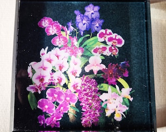 Orchid Flower Acrylic Paperweight, Botanical Office Decor