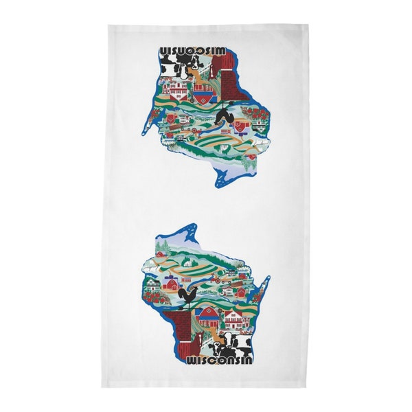 Wisconsin Country Sampler Tea Towel, housewarming gift, hostess gift, dish towel, table cover