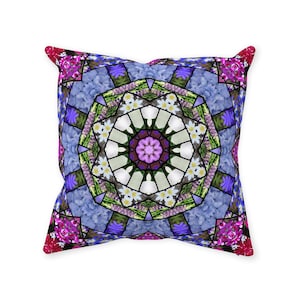 Floral kaleidoscope Throw pillow,| blue, white and rose, nature insprired Christmas gift, floral home decor, living room decor